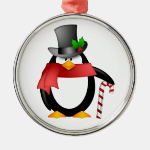 Gentleman Penguin with Top Hat Candy Cane Ornament