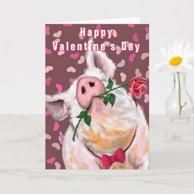 Gentleman Pig - Fun - Happy Valentine's Day Card (Small Plant)