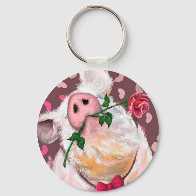 Gentleman Pig - Romantic - Funny Key Ring (Front)