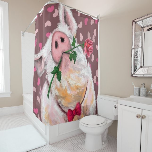 Gentleman Pig with Rose Shower Curtain Romantic (In Situ)