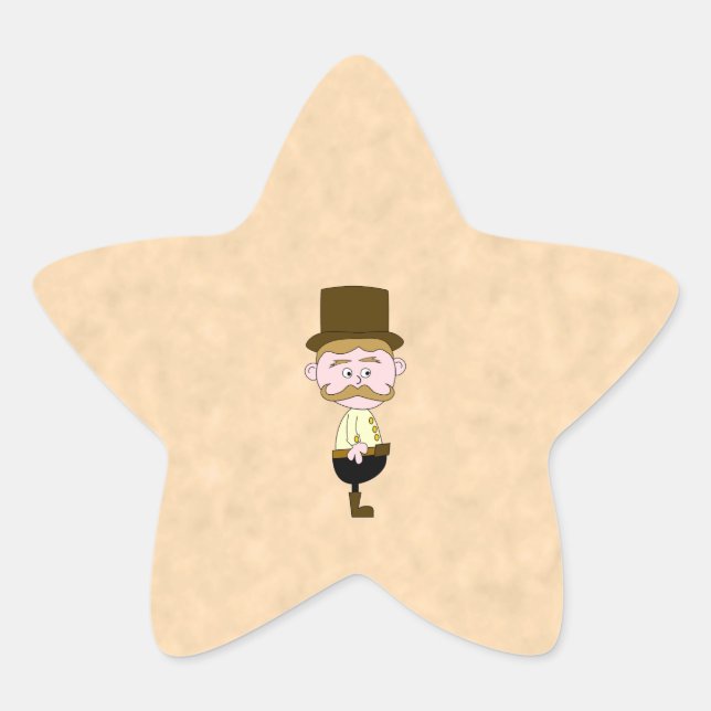 Gentleman with Top Hat and Moustache. Custom Star Sticker (Front)