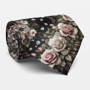 Gentleman's Neck Tie   Pink Roses & Diamonds