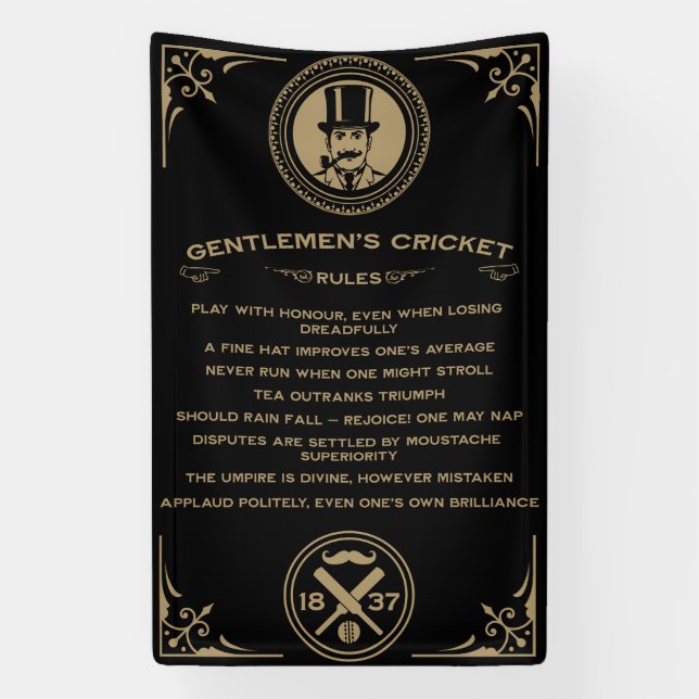 Gentlemans Victorian Cricket Rules Art Banner (Vertical)