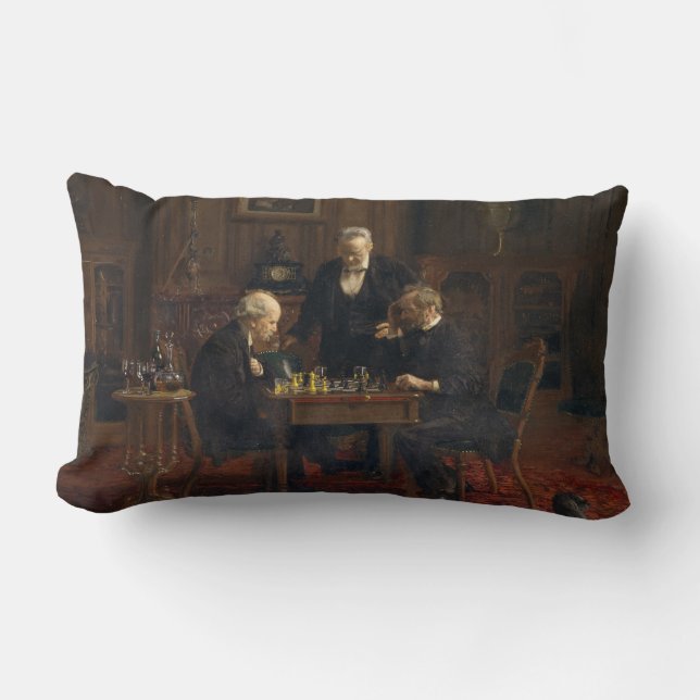 Gentlemen Playing a Game of Chess (Thomas Eakins) Lumbar Cushion (Front)