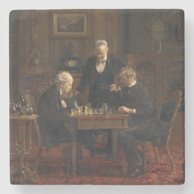 Gentlemen Playing a Game of Chess (Thomas Eakins) Stone Coaster (Front)