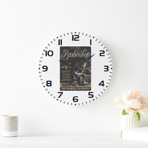 Gentlemen’s Barbershop Retro Haircuts Shaves Large Clock