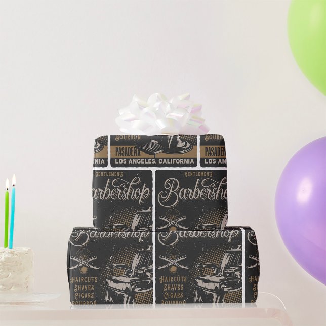Gentlemen’s Barbershop Retro Haircuts Shaves Wrapping Paper (Creator Uploaded)