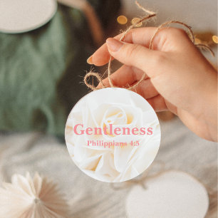 Gentleness Bible Verse with Elegant White Rose  Classic Round Sticker