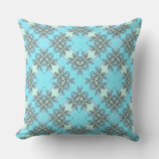 Gently blue ornament  palm leaves cushion (Front)