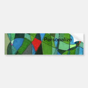 Gently curved shapes in cool green & red accents bumper sticker