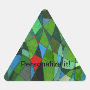 Gently curved shapes in cool greens & red accents triangle sticker