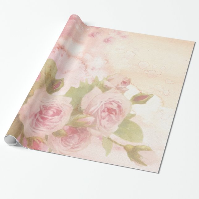 Gently Pink Roses Pattern Wrapping Paper (Unrolled)