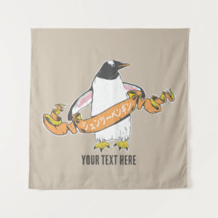 Gentoo penguin Japanese writing Kanji Tapestry