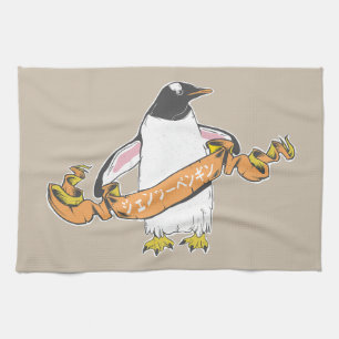 Gentoo penguin Japanese writing Kanji Tea Towel