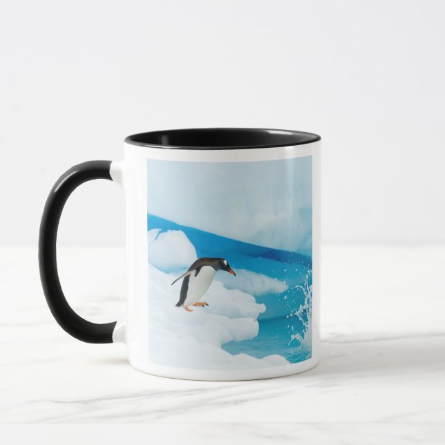 gentoo penguin, Pygoscelis Papua, jumping off Mug (Left)