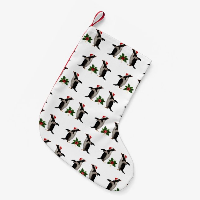 Gentoos and Holly Christmas Stocking (Front (Hanging))
