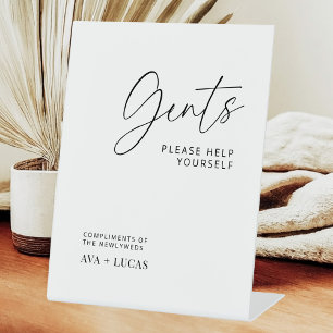 Gents Bathroom Basket Minimalist Wedding Reception Pedestal Sign