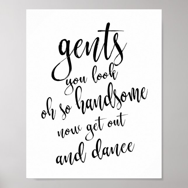 Gents Bathroom Black and White 8x10 Wedding Sign (Front)
