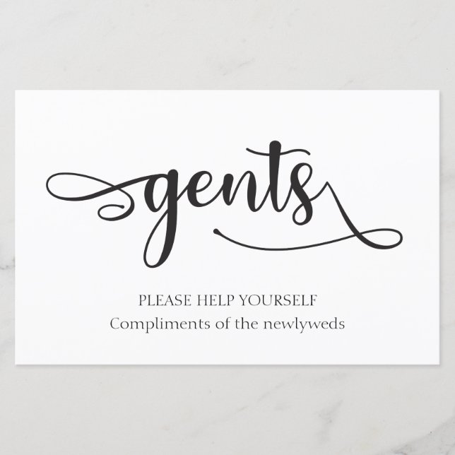 "Gents" Black White bathroom basket Wedding Sign (Front)