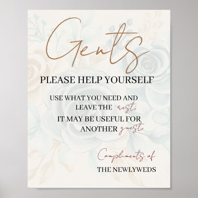 Gents please help yourself wedding bathroom basket poster (Front)