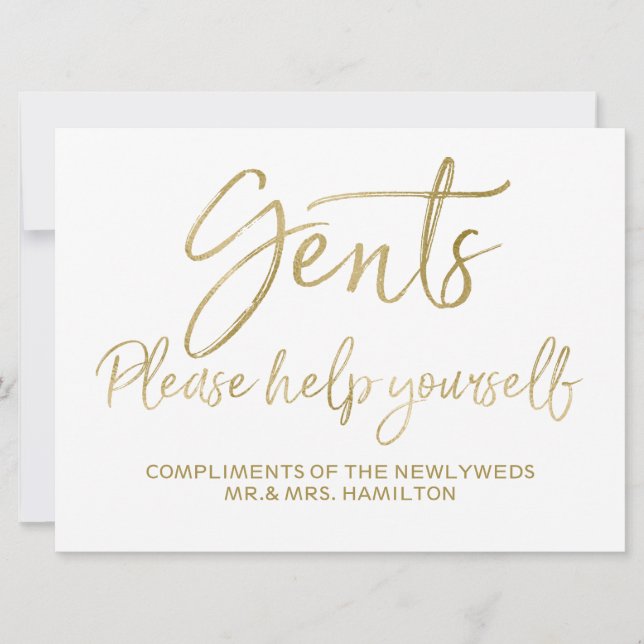 Gents Please help yourself wedding sign Invitation (Front)