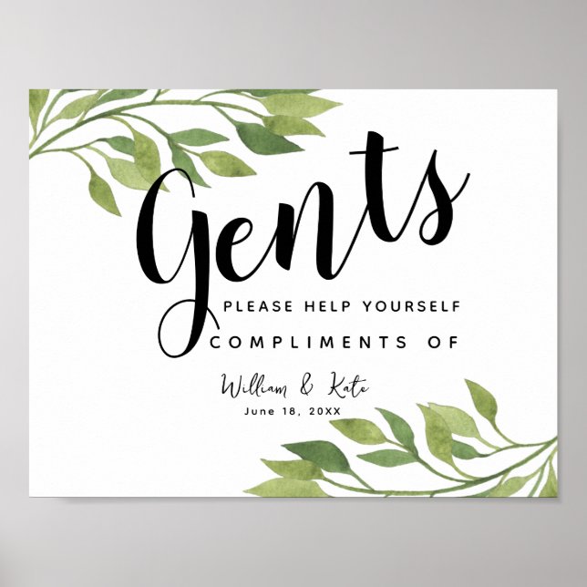 Gents restroom sign -toiletries country greenery (Front)