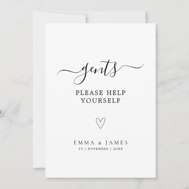 Gents Room Sign Template, Minimalist Wedding Sign Invitation (Front)