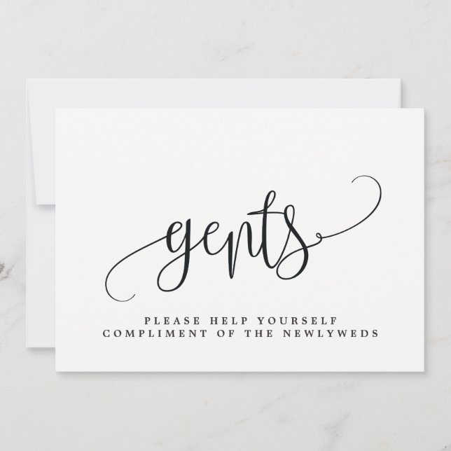 Gents Wedding Bathroom Sign - Lovely Calligraphy (Front)