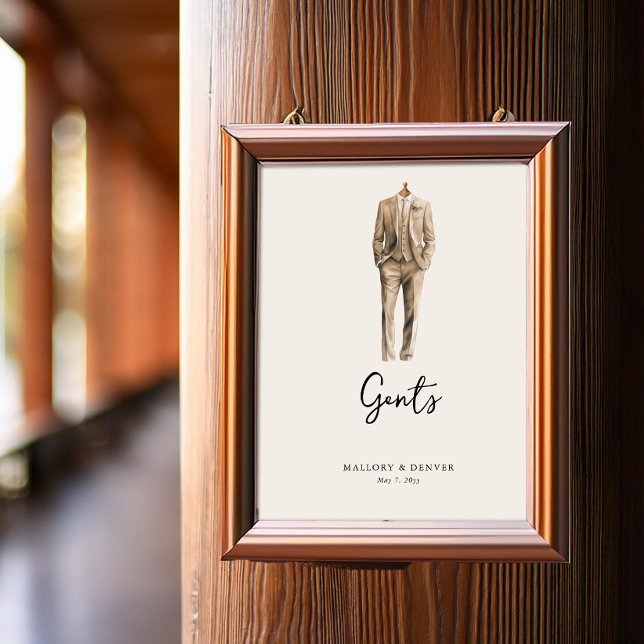 Gents Wedding Reception Venue Restroom Signage Poster (Gents Restroom Sign from the Romantic Wedding Signs collection by Darling & May)