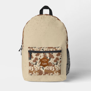 Genuine 100% Latte Cowhide Coffee Aesthetic Printed Backpack