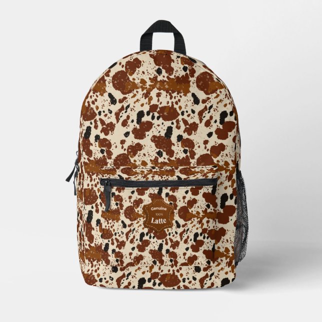 Genuine 100% Latte Cowhide Pattern | Neutral  Printed Backpack (Front)