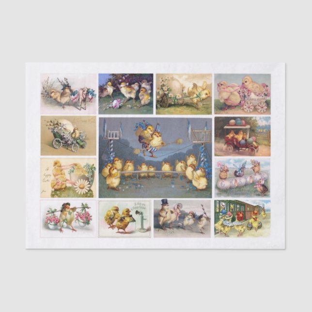 Genuine (AI) Vintage Easter Chicks Ephemera Tissue Paper (Front)
