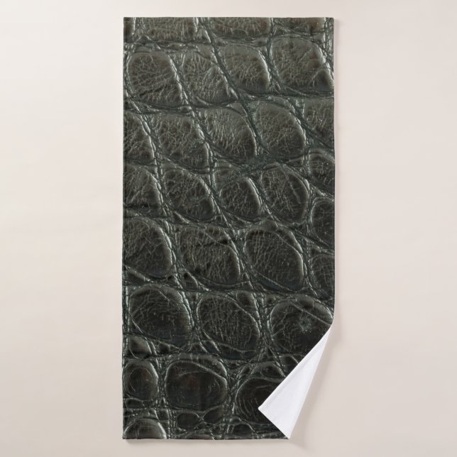 Genuine black alligator leather texture, close up  bath towel (Bath Towel)