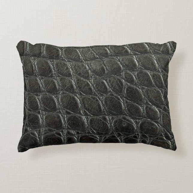 Genuine black alligator leather texture, close up  decorative cushion (Front)