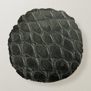 Genuine black alligator leather texture, close up round cushion