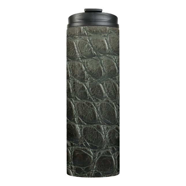 Genuine black alligator leather texture, close up  thermal tumbler (Front)