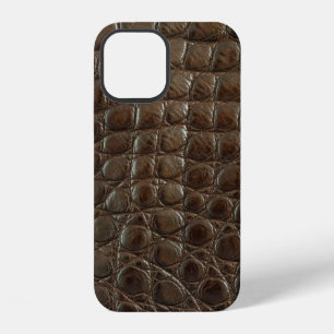 Genuine brown alligator leather, close up to show iPhone 12 case