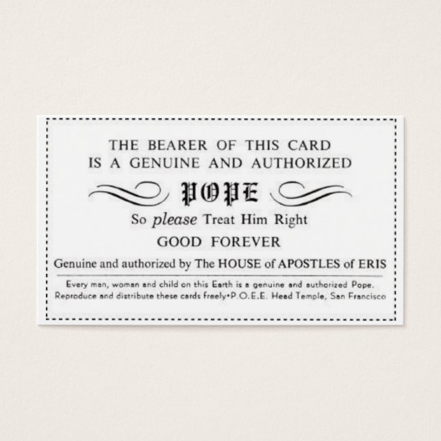 genuine certified pope card (Front)