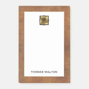 Genuine Leather Look Monogram Name Post-it Notes