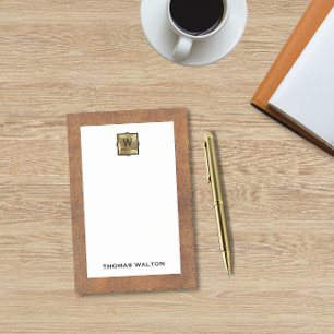 Genuine Leather Look Monogram Name Post-it Notes