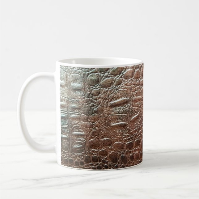 Genuine leather texture backgroundr close-up, embo coffee mug (Left)