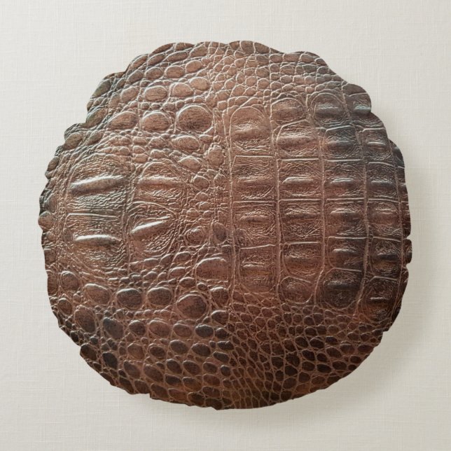 Genuine leather texture backgroundr close-up, embo round cushion (Front)