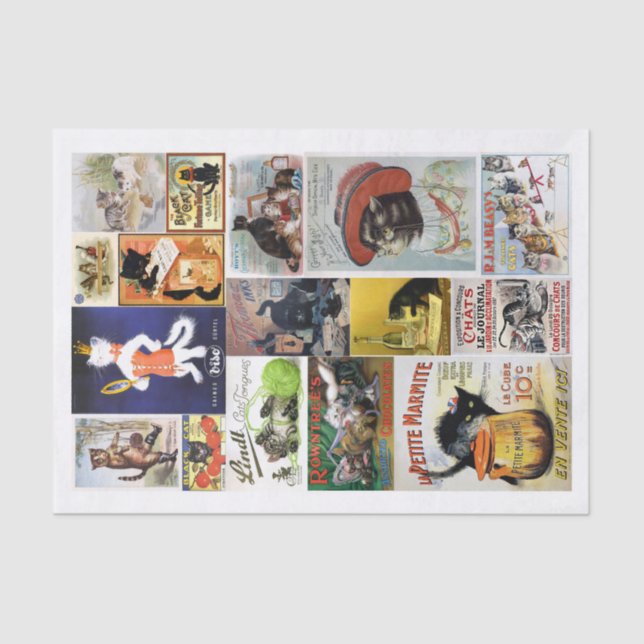 Genuine (not AI) Victorian Ads with Cats Collage Tissue Paper (Front)