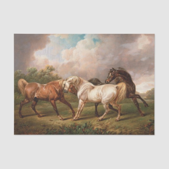 Genuine (not AI) Victorian Painting of 3 Horses Tissue Paper (Front)