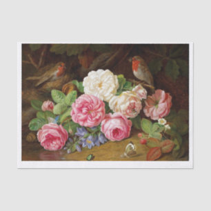 Genuine (not AI) Vintage Floral & Birds Still Life Tissue Paper