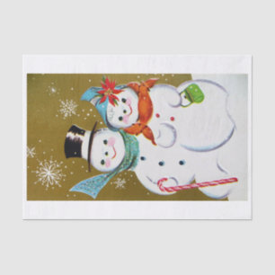 Genuine (not AI) Vintage Mid-Century Snowman Coupl Tissue Paper