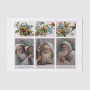 Genuine (not AI) Vintage Santa and Holly Postcards Tissue Paper
