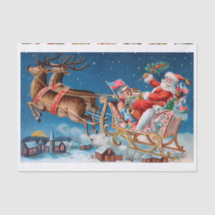 Genuine (not AI) Vintage, Victorian Santa Sleigh Tissue Paper