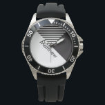 Geo Abstract Minimal Black White Stripes Name Watch<br><div class="desc">Personalise with your own name or name of your loved one.</div>