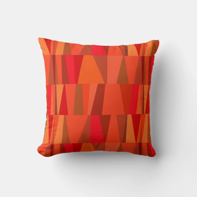 Geo Abstract Triangle Patchwork | fiery orange red Cushion (Front)